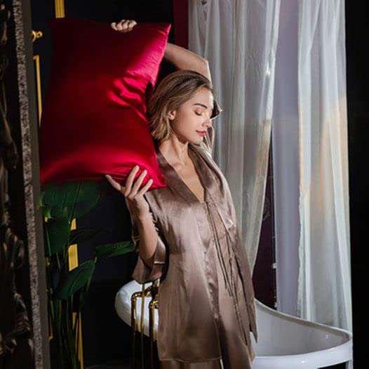 Red Silk Pillow Cases For Hair And Skin Made In Usa, Real 22 Momme Mulberry Silk, Anti Acne Silk Pillowcase With Zipper, Organic
