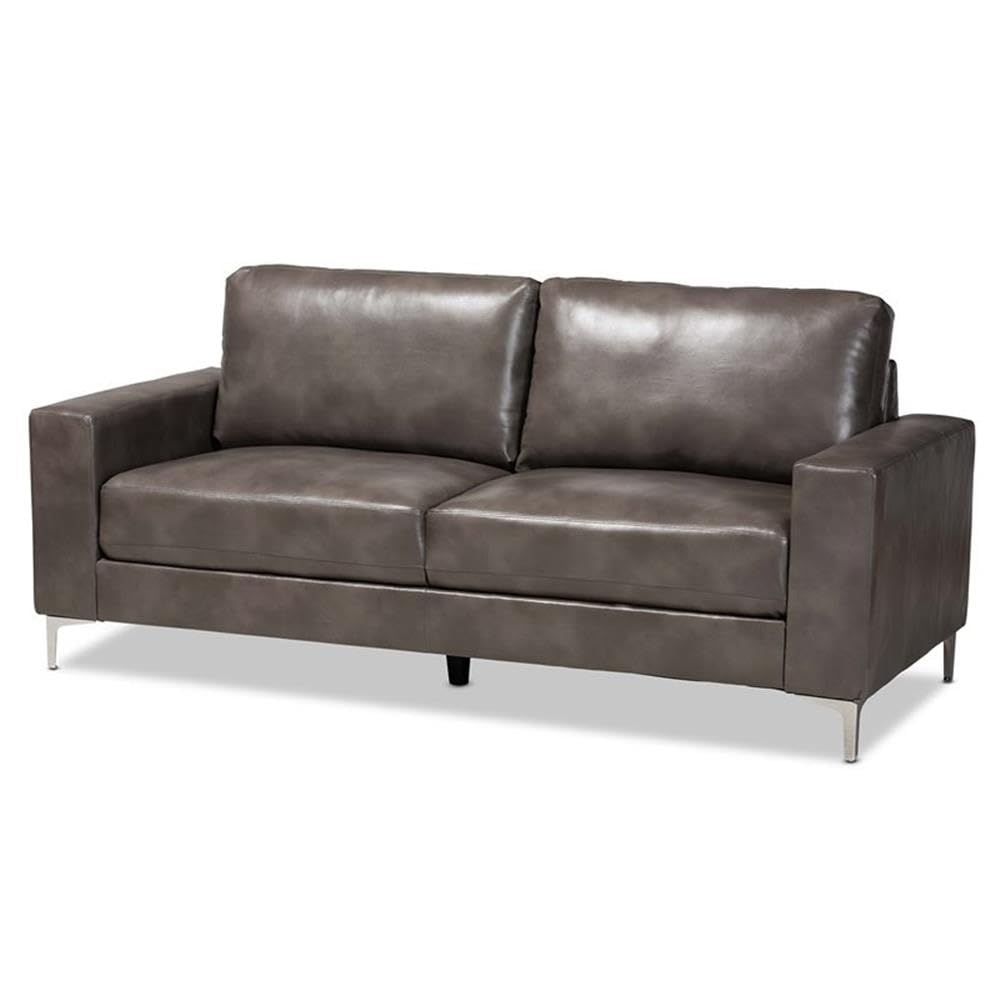 Baxton Studio Rayan Grey Faux Leather Upholstered Silver Finished Metal Loveseat