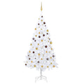 Vidaxl Artificial Christmas Tree  94.5 Inch  White Pvc Tree With Led Lights And Ball Set (Gold & Bronze)  Lush, Full, And Adjustabl