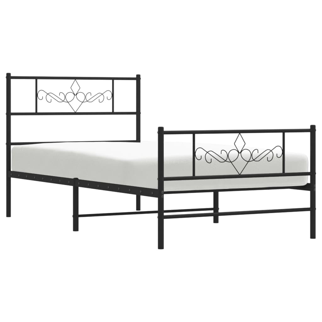 vidaXL Advanced Black Steel Single Bed Frame with Headboard and Footboard – Modern Design – Enhanced Mattress Support and Extra Storage Space