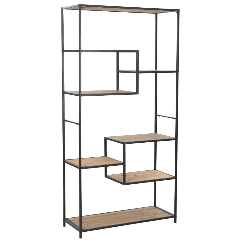 vidaXL Bookcase Solid Firwood and Steel 35.6&quot;x13.7&quot;x70.8&quot;