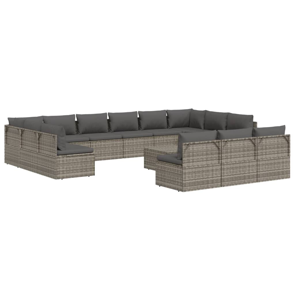 Vidaxl Trendy Gray Poly Rattan 14-Piece Patio Lounge Set - Complete With Cushions, Waterproof Bags, And Storage Space For Outdoor Or Garden Use