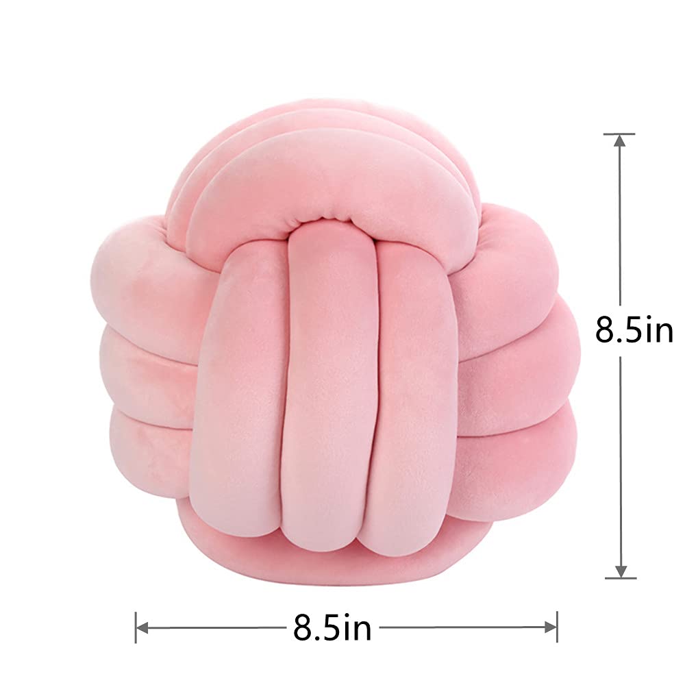 Knot Pillow Ball Round Cushion Pillows, Children Room Decoration Plush Toys Calming Stress Relief Toy (Pink,8.5In/22Cm)