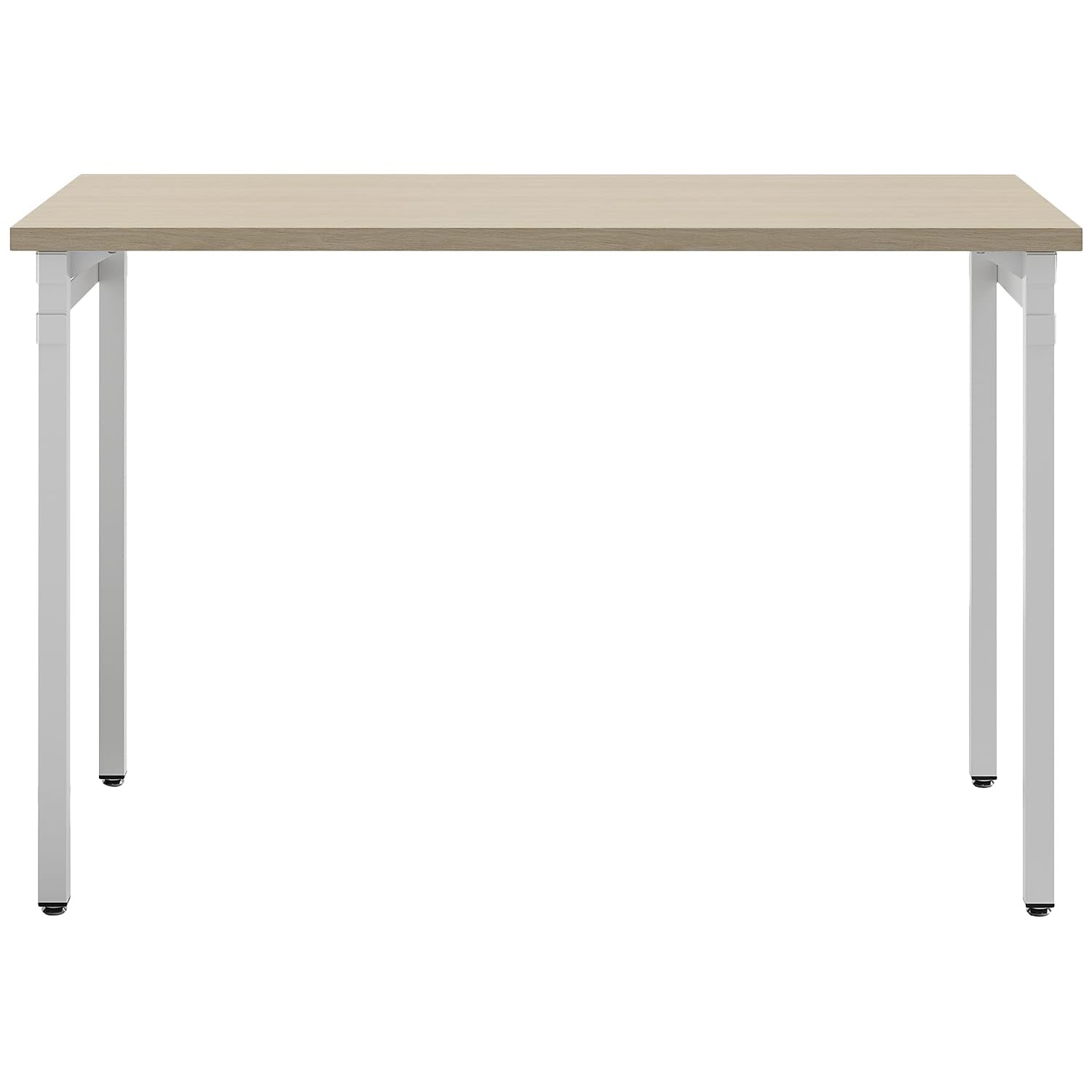 Safco Modern Home Office Desk Beige Wood Laminate White Powder Coat Steel Frame