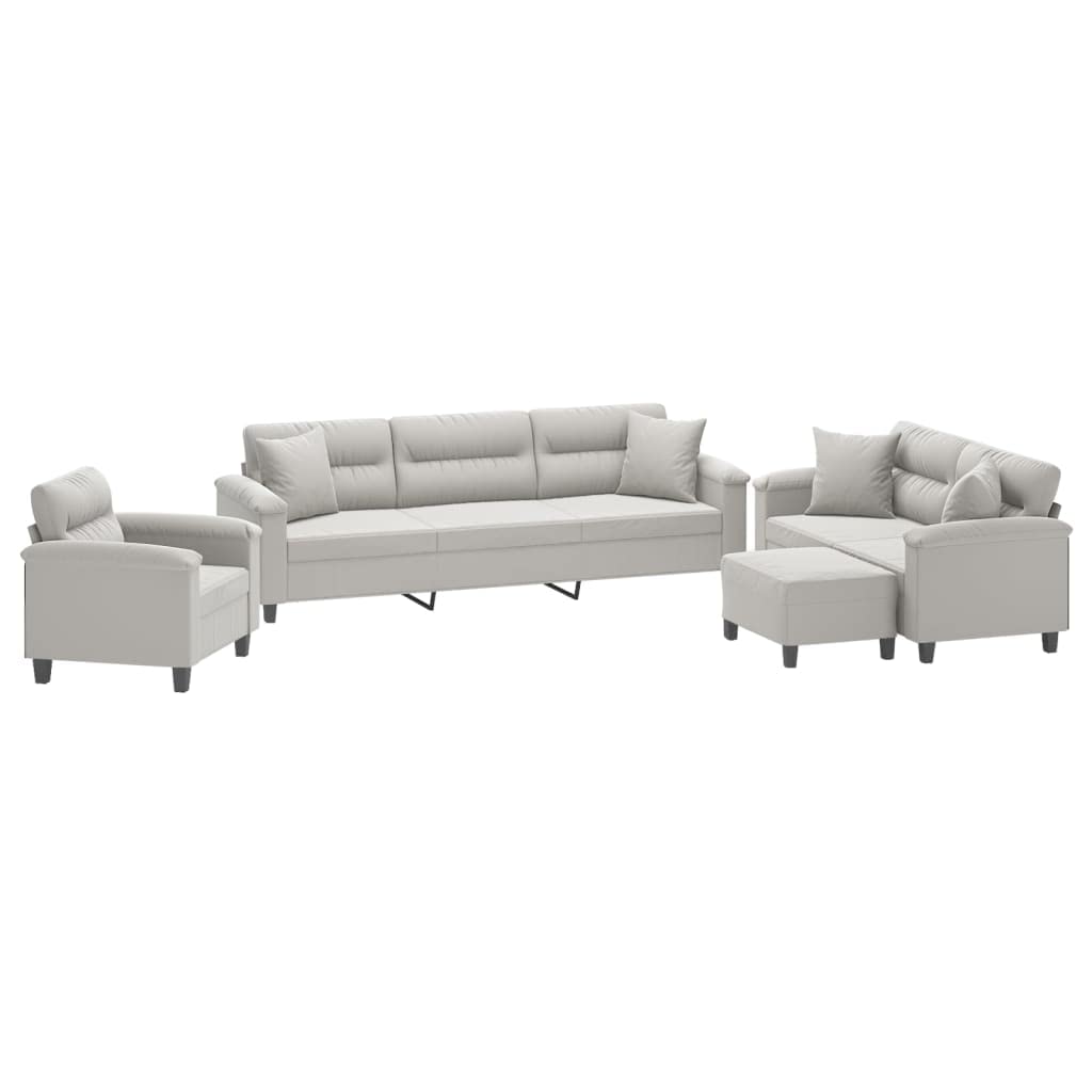 Vidaxl Sofa Set 4 Piece, Modern Sofa Set Loveseat, Living Room Upholstered Couch Furniture Set With Cushions, Light Gray Microfiber Fabric