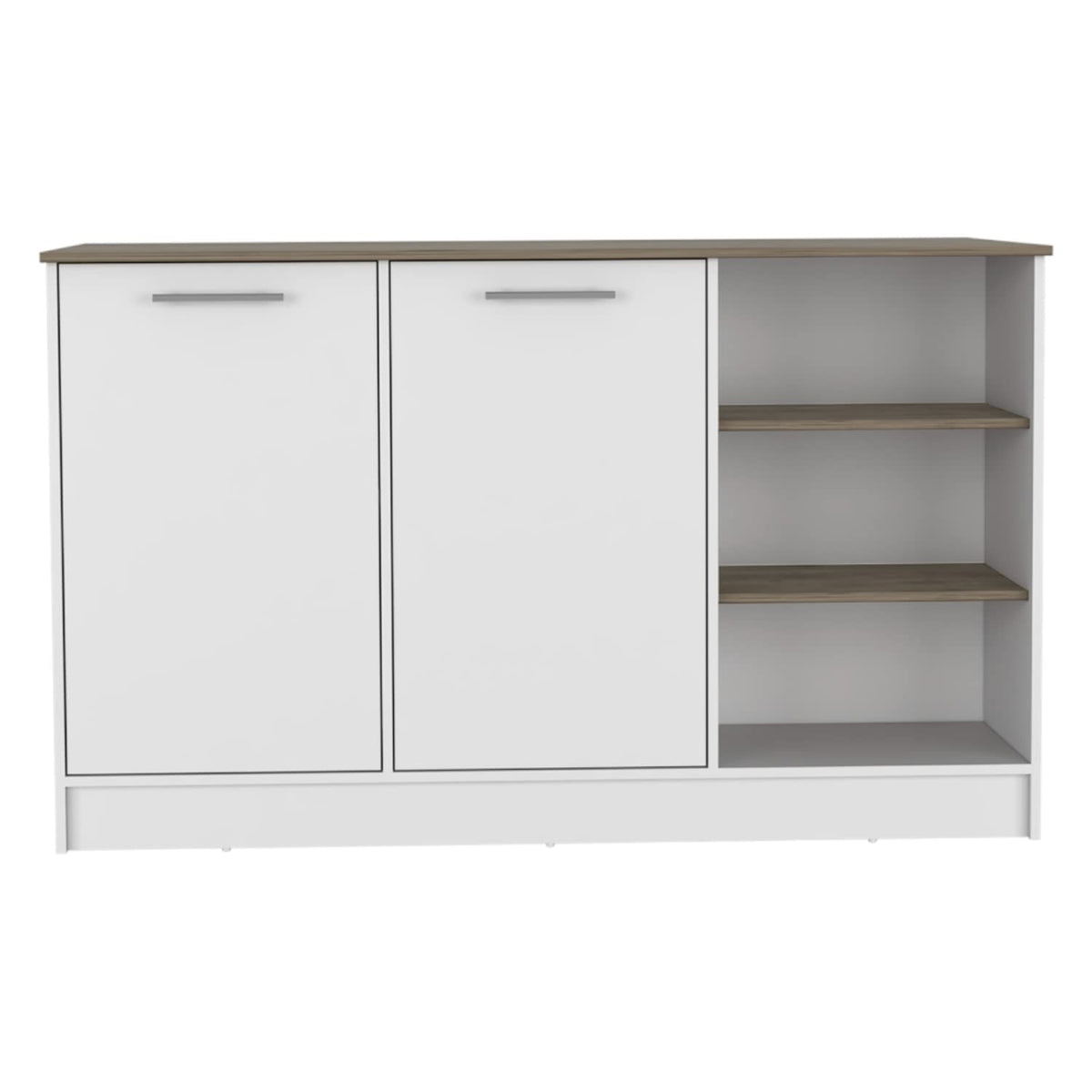 DEPOT E-SHOP Mars Kitchen Island with Two Cabinets and Three Open Shelves, White/Dark Brown - Kitchen