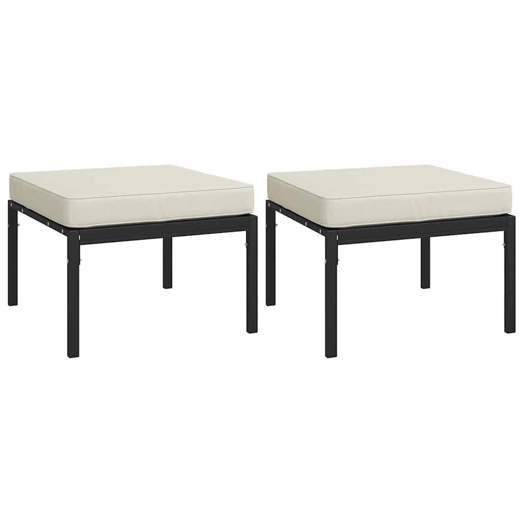 vidaXL Patio Footstools, Set of 2, Comfortable Steel Outdoor Furniture with Sand Cushions, Modular and Durable, Black - 23.6x23.