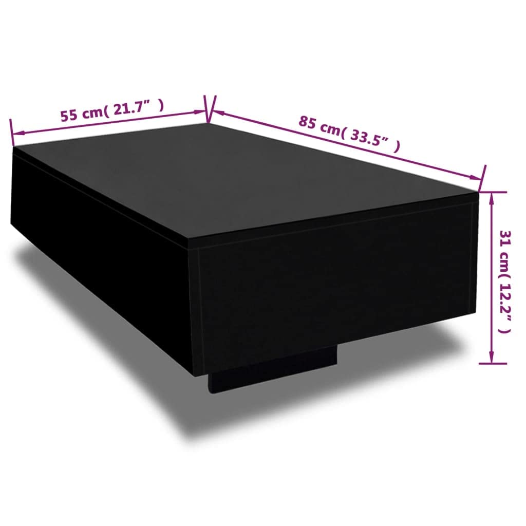 vidaXL Modern Black Coffee Table - Rectangular Design, High Gloss Finish, 33.5x21.7x12.2 for Living Room