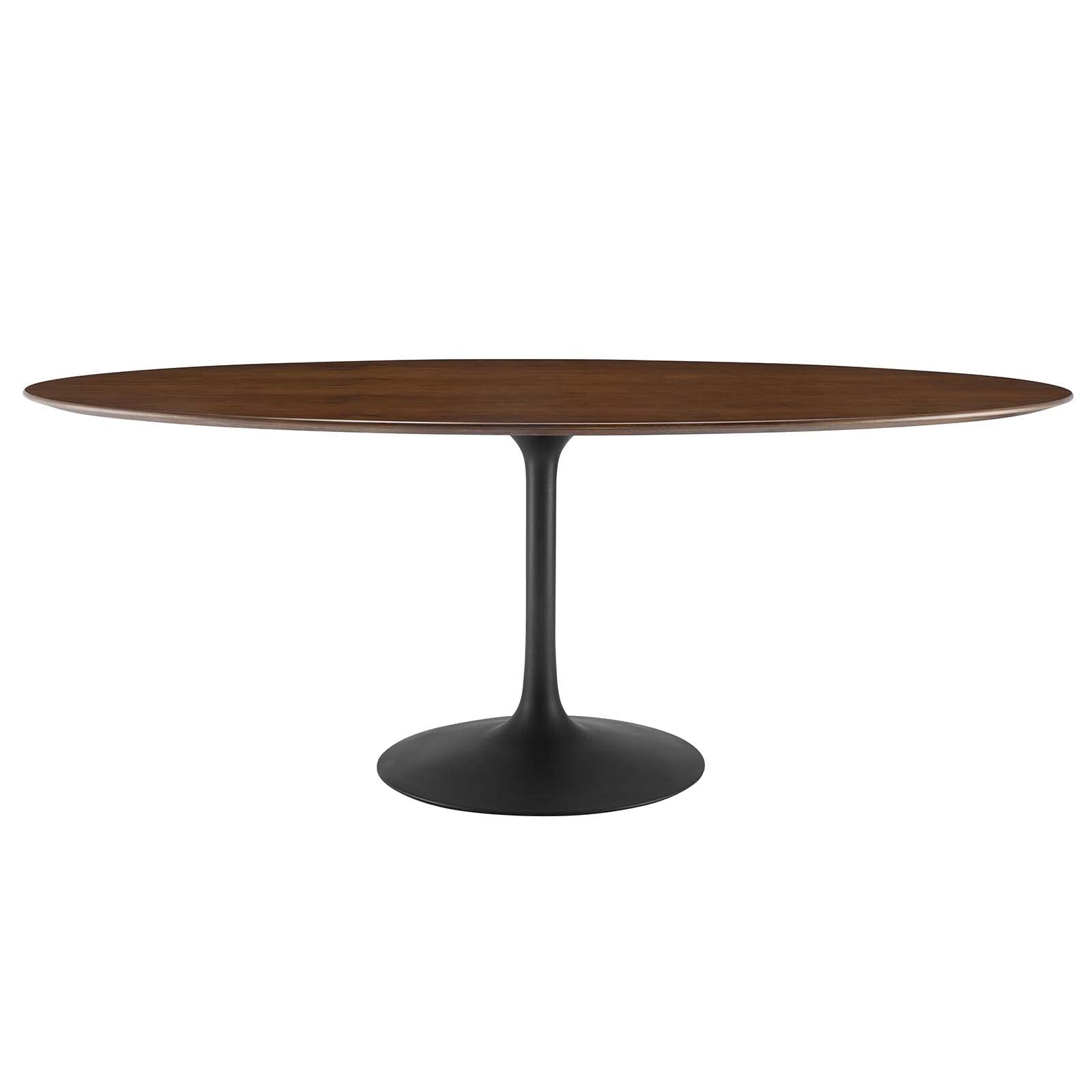 Modway Lippa 78&quot; Oval-Shaped Mid-Century Modern Dining Table With Walnut Top And Black Base