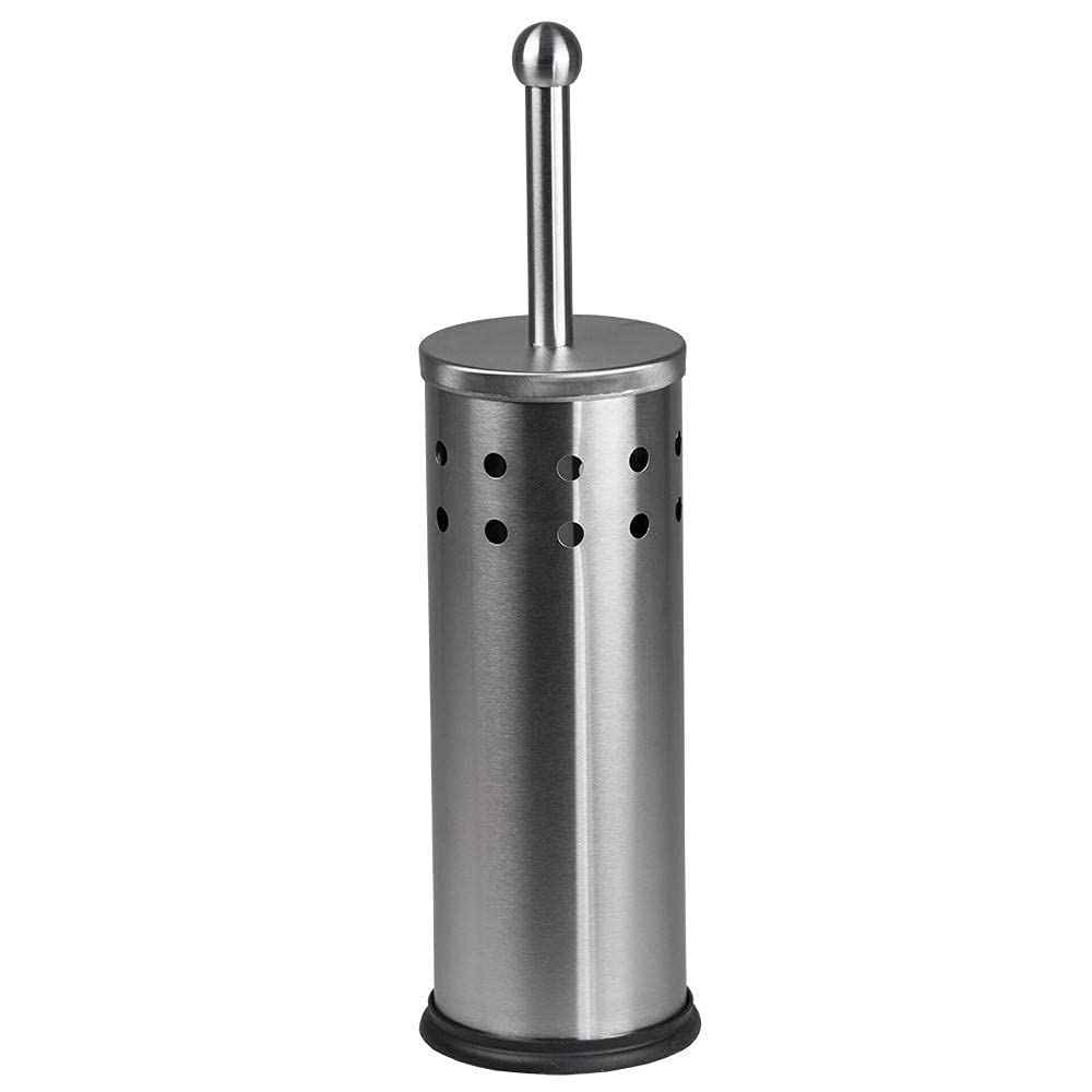 Vented Toilet Brush Set, By Home Basics | Stainless Steel Toilet Bowl Brush And Holder | Holders For Bathrooms | Modern and Cont