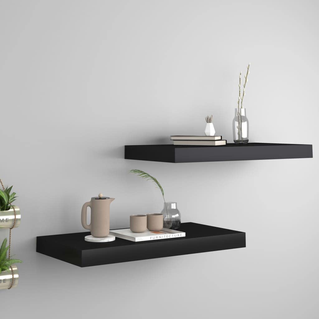 Floating Wall Shelves-SKM Floating Wall Shelves 2 pcs Black 19.7&quot;x9.1&quot;x1.5&quot; MDF