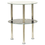 vidaXL Modern 2-Tier Side Table 15" - Transparent & Black Marble, Tempered Glass with Rough Grinding Finish, Versatile Furniture for Living Room