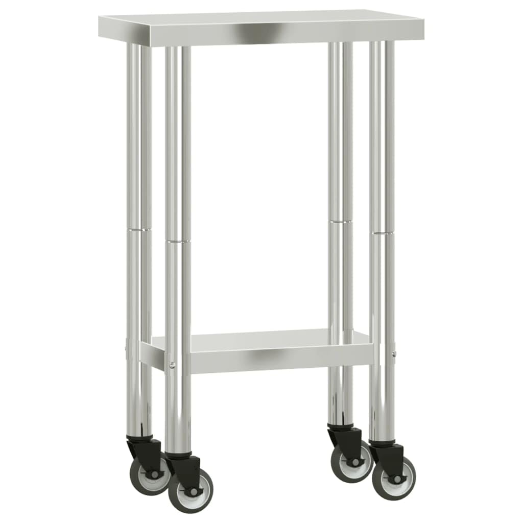 vidaXL Stainless Steel Kitchen Work Table on Wheels - 21.7&quot;x11.8&quot;x33.5&quot; | Mobile Prep Station for Restaurants, Bars, Homes