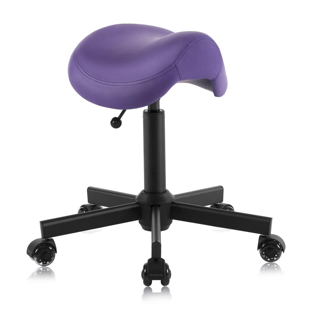 DR.LOMILOMI Ergonomic Saddle Seat Adjustable Pneumatic Swivel Rolling Stool Chair for Medical Hygienic SPA Massage Salon Home an