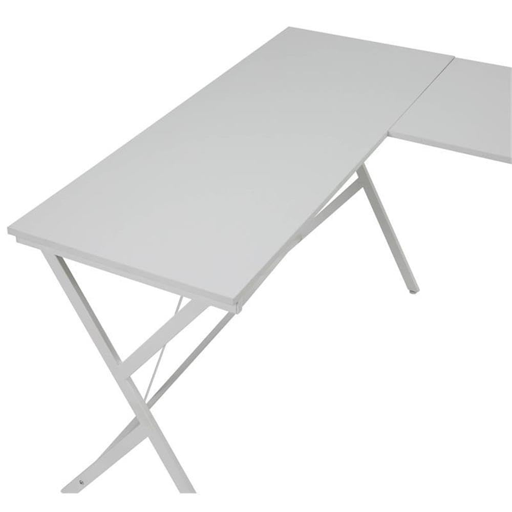 Acme Demas Wooden Top L-Shaped Computer Desk with Computer Holder in White