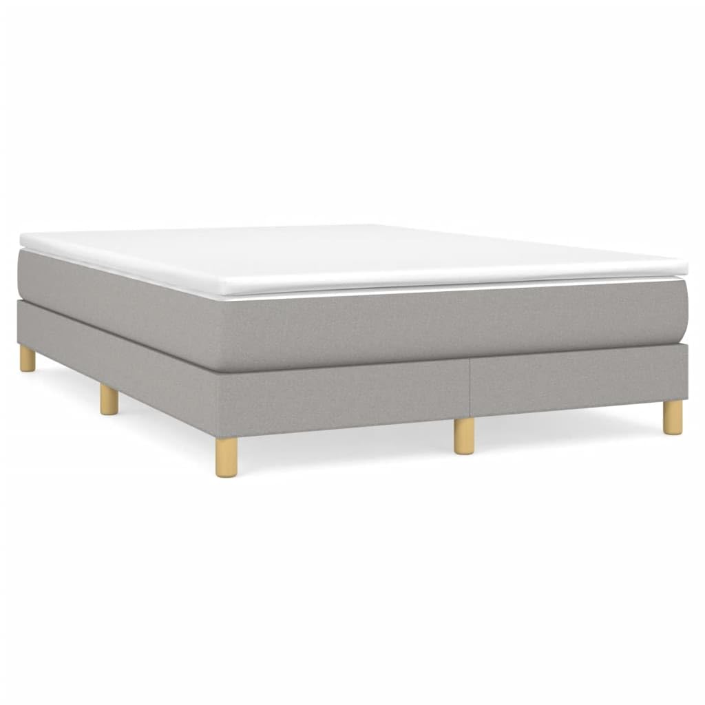 vidaXL Light Gray Box Spring Bed Frame for Queen Mattress, Fabric Upholstered and Wood Constructed Modern Style Bed Frame