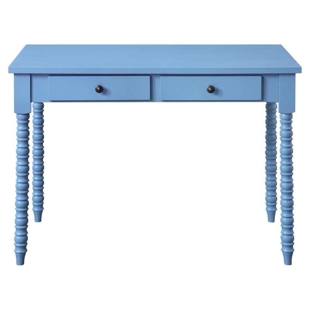 Acme Altmar Wooden Rectangular 2-Drawer Writing Desk with Turned Legs in Blue