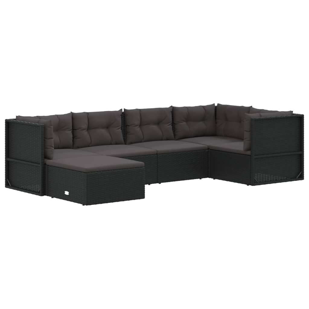 Vidaxl 6-Piece Black Poly Rattan Patio Lounge Set - Modular Sofa With Cushions