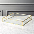 Square Glass Vanity Tray With Brass Rim And Mirror Base (6 X 6 X 1.25 Inches)