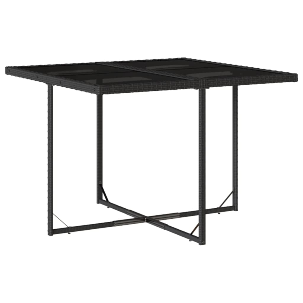 vidaXL 9 Piece Patio Dining Set with Cushions - Black Poly Rattan, Glass Top Table, Foldable Chairs, Stools for Garden, Patio, Backyard