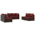 vidaXL 6 Piece Patio Lounge Set Designed with Poly Rattan and Powder Coated Steel Frame - Includes Thick Cushions and Pillows, Brown and Cinnamon Red