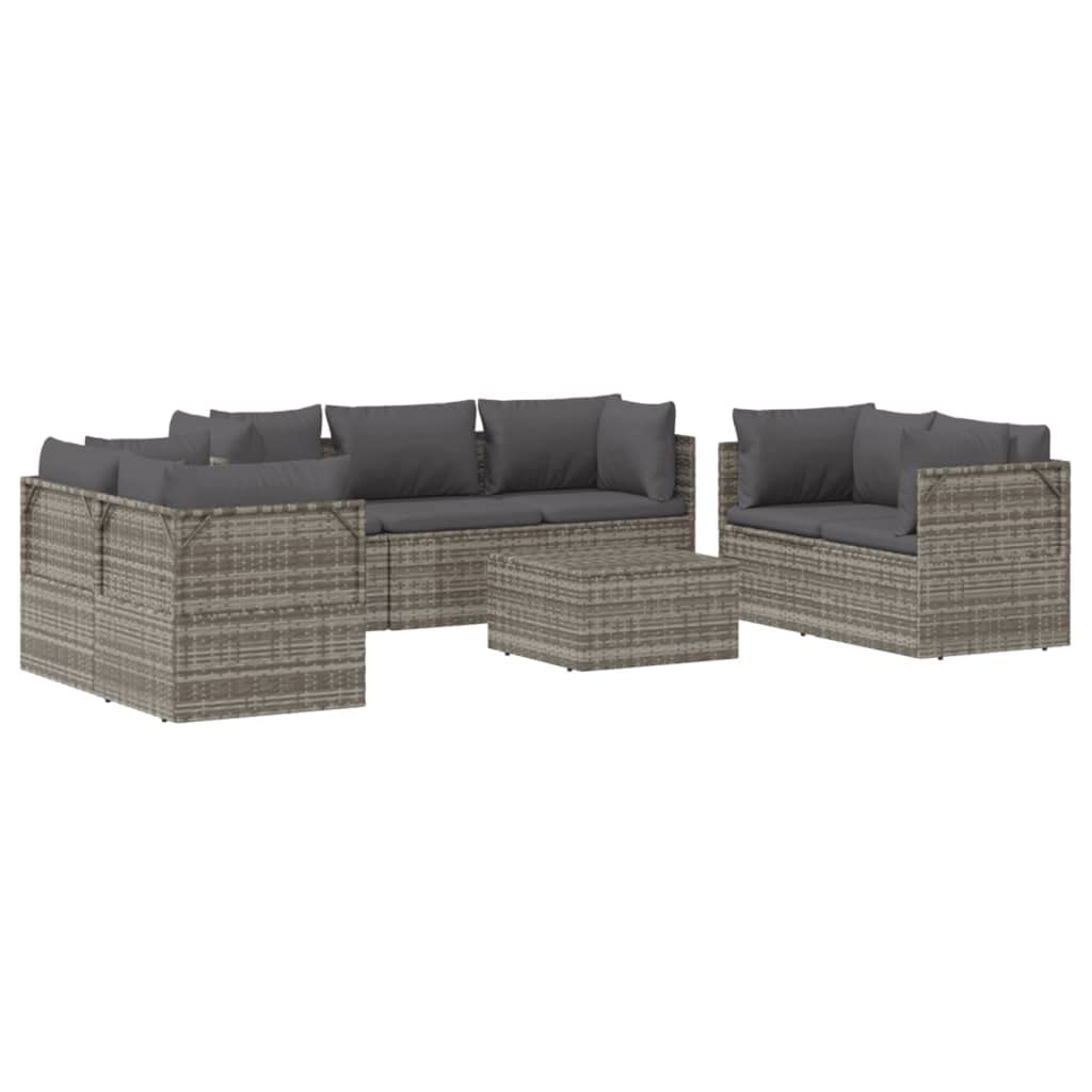 Vidaxl 8-Piece Patio Lounge Set In Gray Poly Rattan - Contemporary Outdoor Furniture For Garden, Patio With Cushions And Ample Storage Space