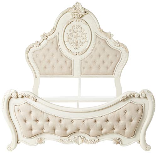 ACME Ragenardus Queen Bed - 27010Q - Beige Linen & Antique White