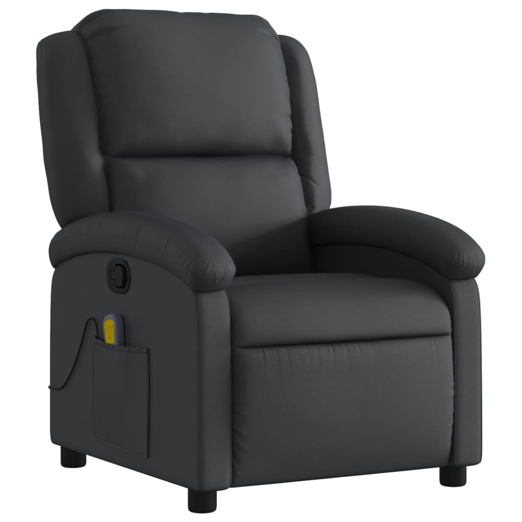 'vidaXL Massage Recliner Chair with Manual Recline & Vibration Function, Real Leather, Comfortable Seat Experience, Convenient Side Pocket, Black