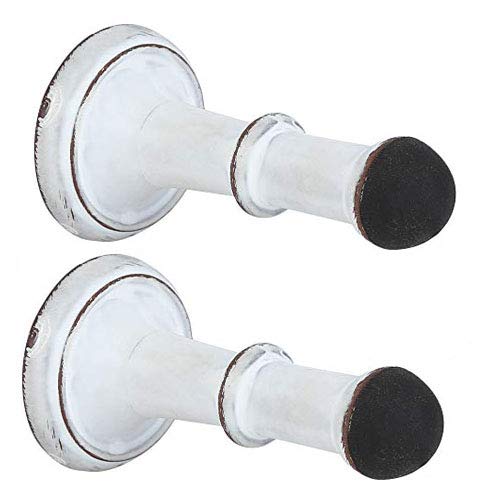 Set Of 2 Cast Iron Door Stops - 2-7/8' Heavy Duty Door Stop - Rigid Door Stopper With Low Mounted Black Rubber Bumper Tips, Pro