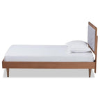Baxton Studio Tasha Mid-Century Modern Light Grey Fabric Upholstered and Walnut Brown Finished Wood Twin Size Platform Bed