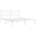 vidaXL Metal Bed Frame with Headboard - White Steel, 59.1x78.7, Sturdy Frame, Extra Storage Space, Enhanced Support, Modern Design