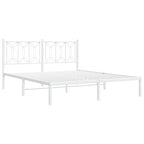 vidaXL Metal Bed Frame with Headboard - White Steel, 59.1x78.7, Sturdy Frame, Extra Storage Space, Enhanced Support, Modern Design