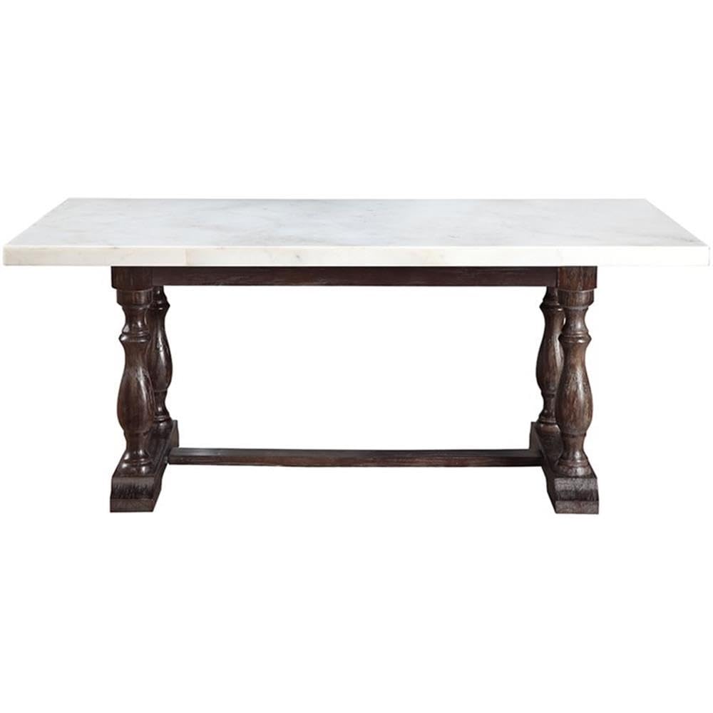 Acme Gerardo 72&quot; Marble Top Dining Table in White and Espresso