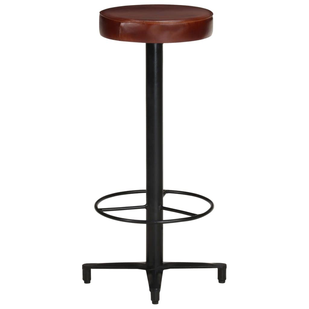 vidaXL Industrial Style Bar Stools - Set of 2, 30&quot; High, Brown Real Leather Seat, Powder-Coated Iron Frame
