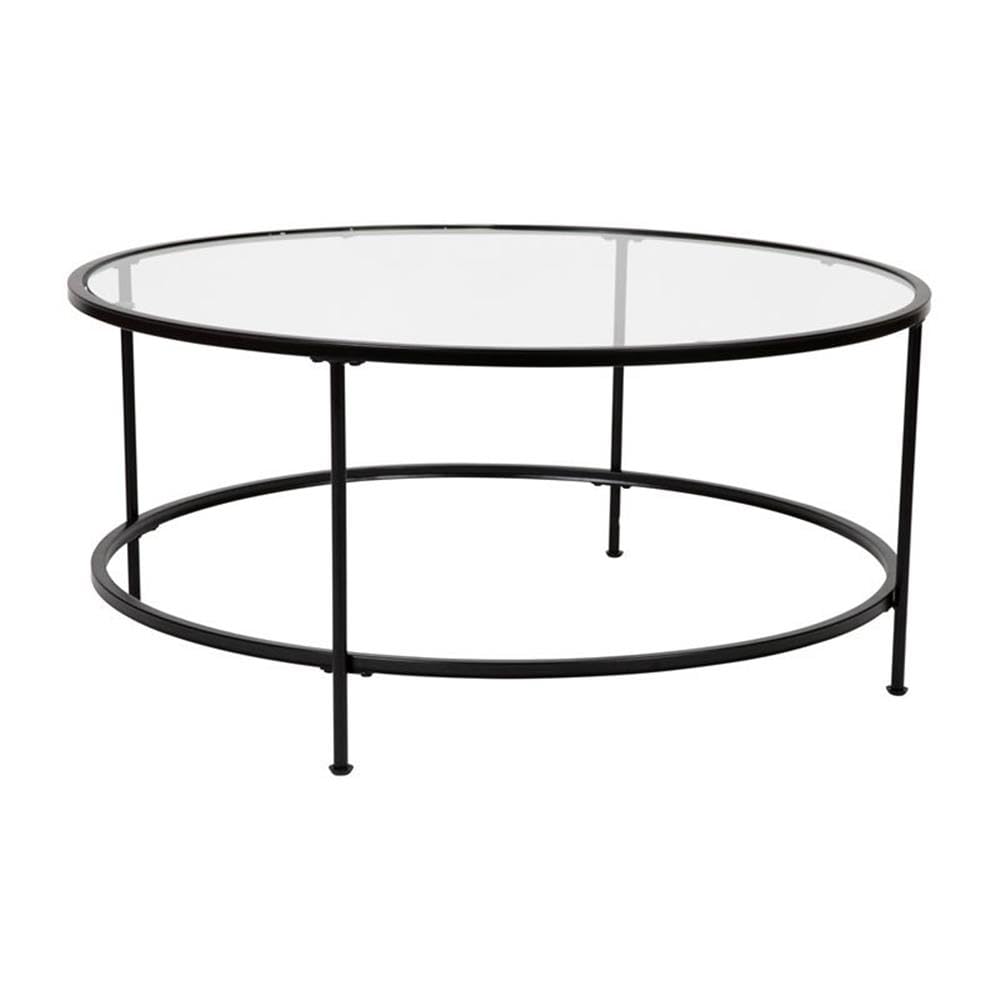 Flash Furniture Living Room Coffee Table, 35.25'-19.5' Dx35.25-19.5' Wx21.5-15.25' H, Clear/Matte Black