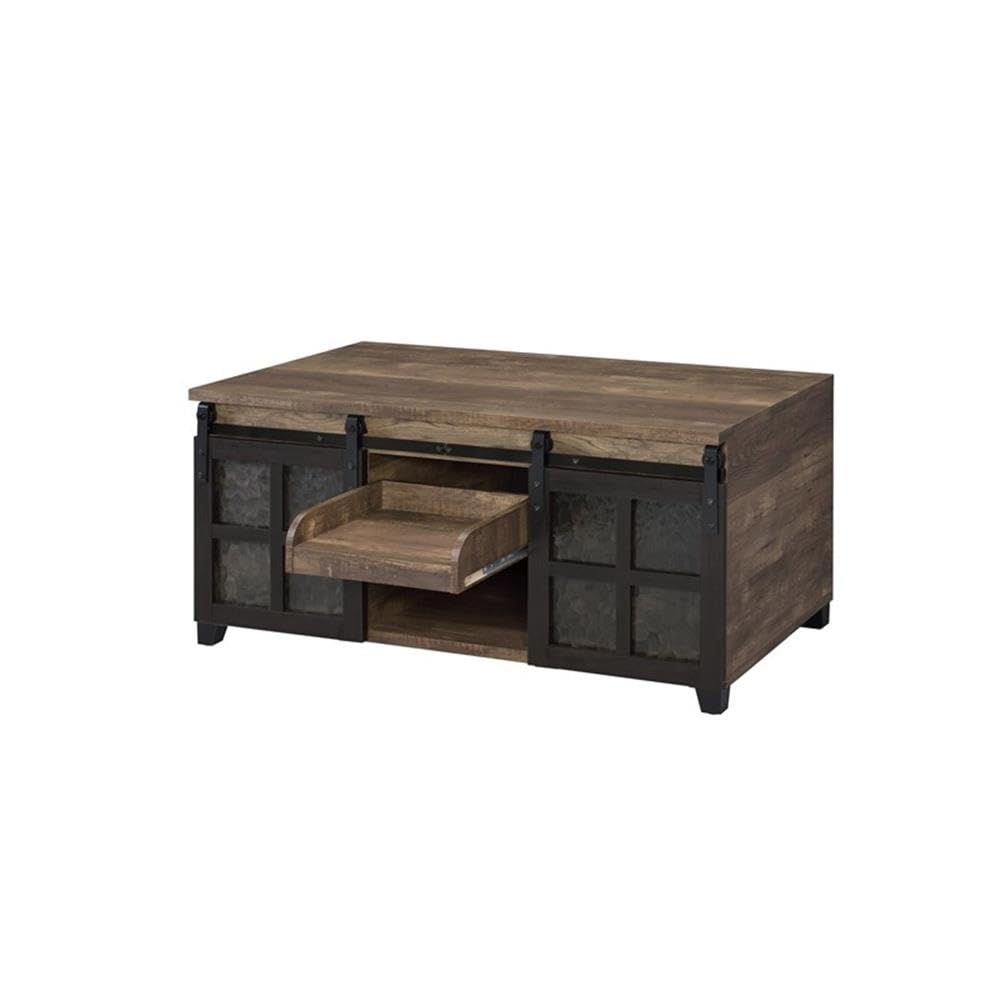 Acme Nineel Wood 2-Door Coffee Table In Rustic Oak And Black