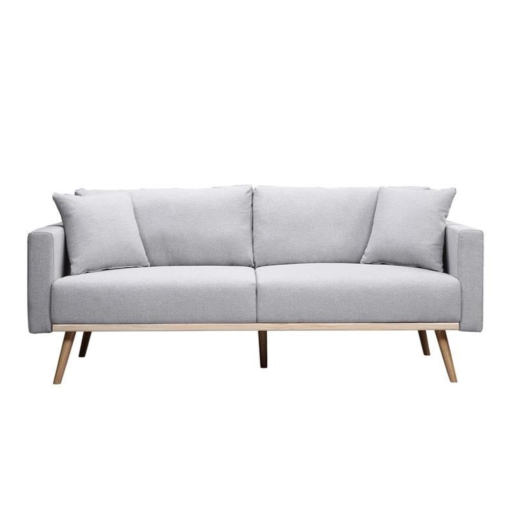 Lilola Home Easton Light Gray Linen Fabric Sofa with USB Charging Ports Pockets & Pillows
