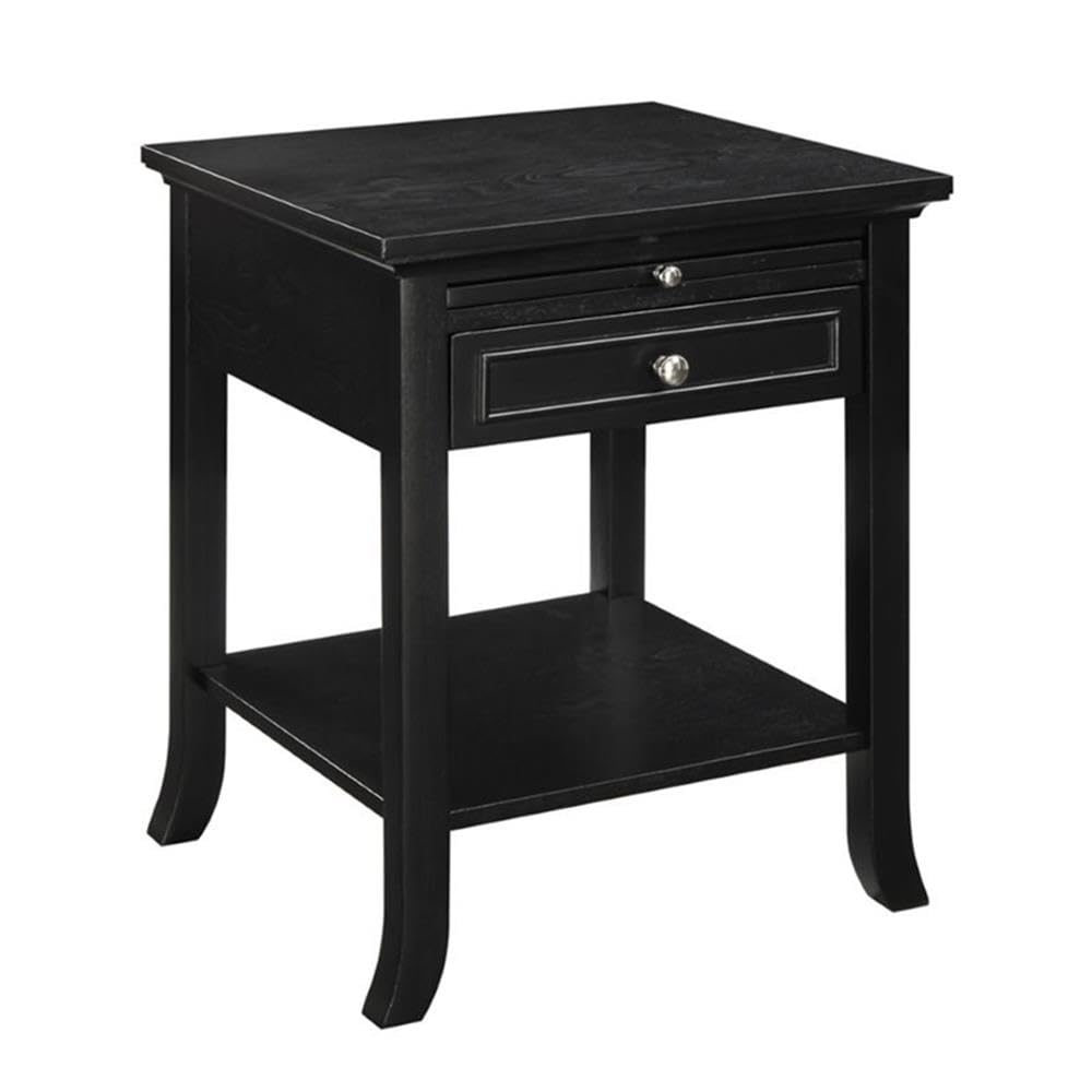 Convenience Concepts American Heritage Logan 1 Drawer End Table with Pull-Out Shelf, Black