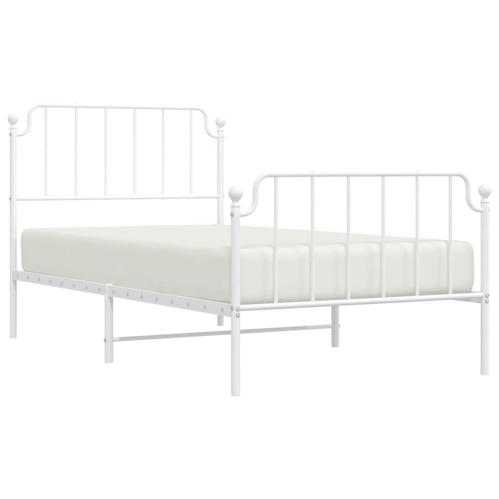 vidaXL Robust Metal Bed Frame with Functional Headboard and Footboard, Extra Under-Bed Storage - Steel Frame in Elegant White Finish - Suitable for Bedrooms, Guest Rooms