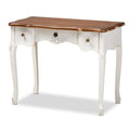 Baxton Studio Sophie Classic Traditional French Country White and Brown Finished Small 3-Drawer Wood Console Table