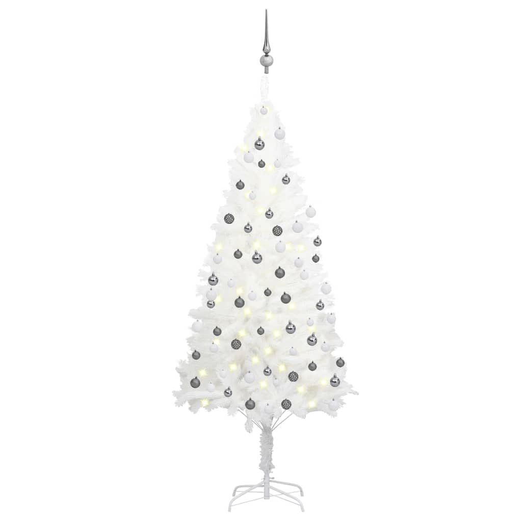 vidaXL Artificial White Christmas Tree with Energy-Efficient LEDs, Lifelike PE Branches, Steel Base, and Decorative Ball Set - 70.9&quot; Height, 35.4&quot; Diameter