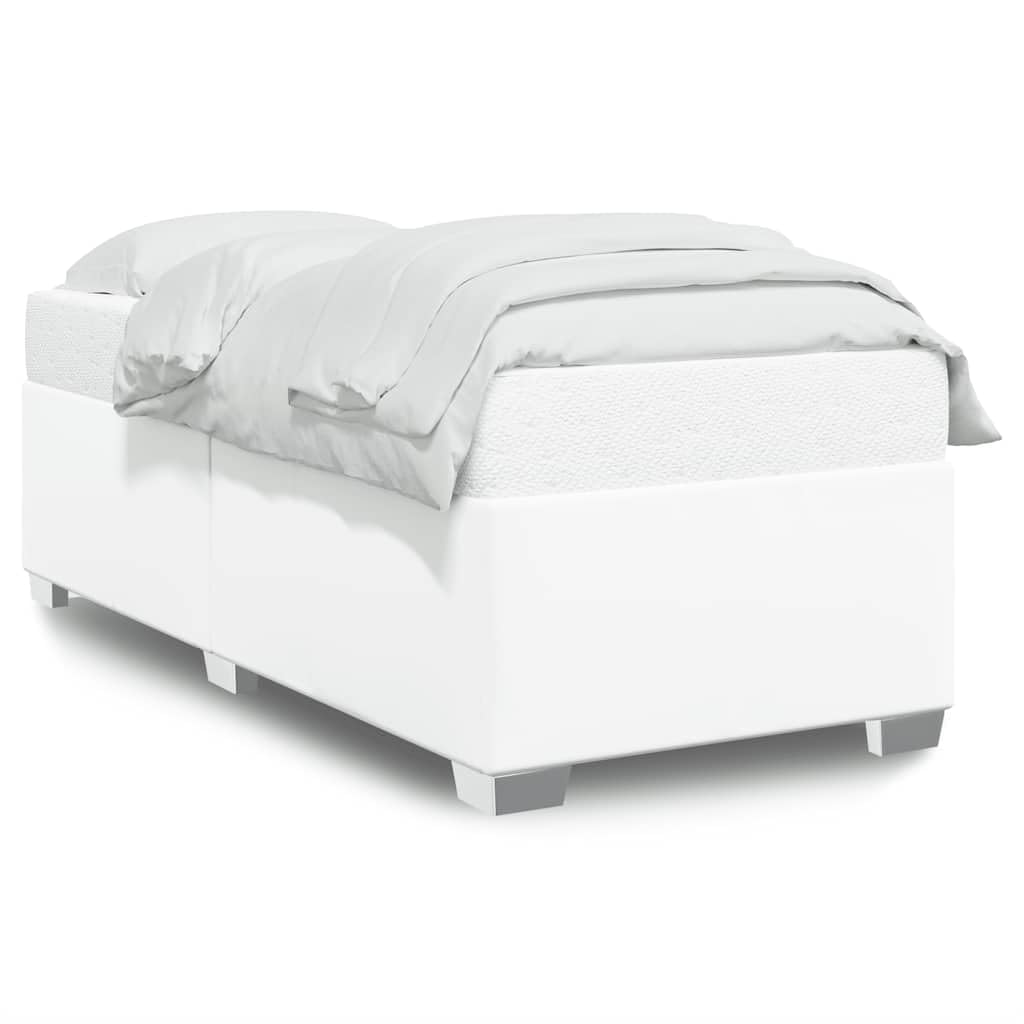 vidaXL - White Twin Upholstered Bedstead Slatted Faux Leather Single Frame for Bedroom