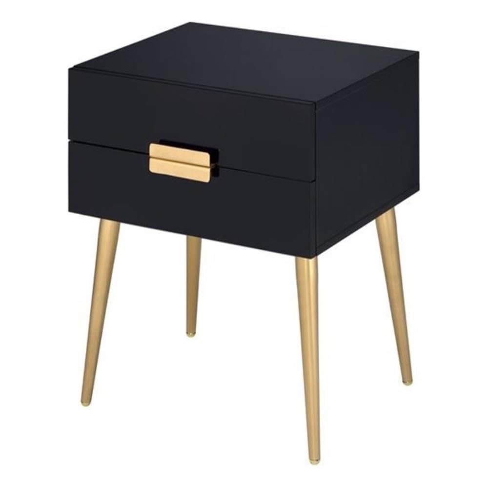 Acme Denvor Rectangular Wooden End Table in Black and Gold