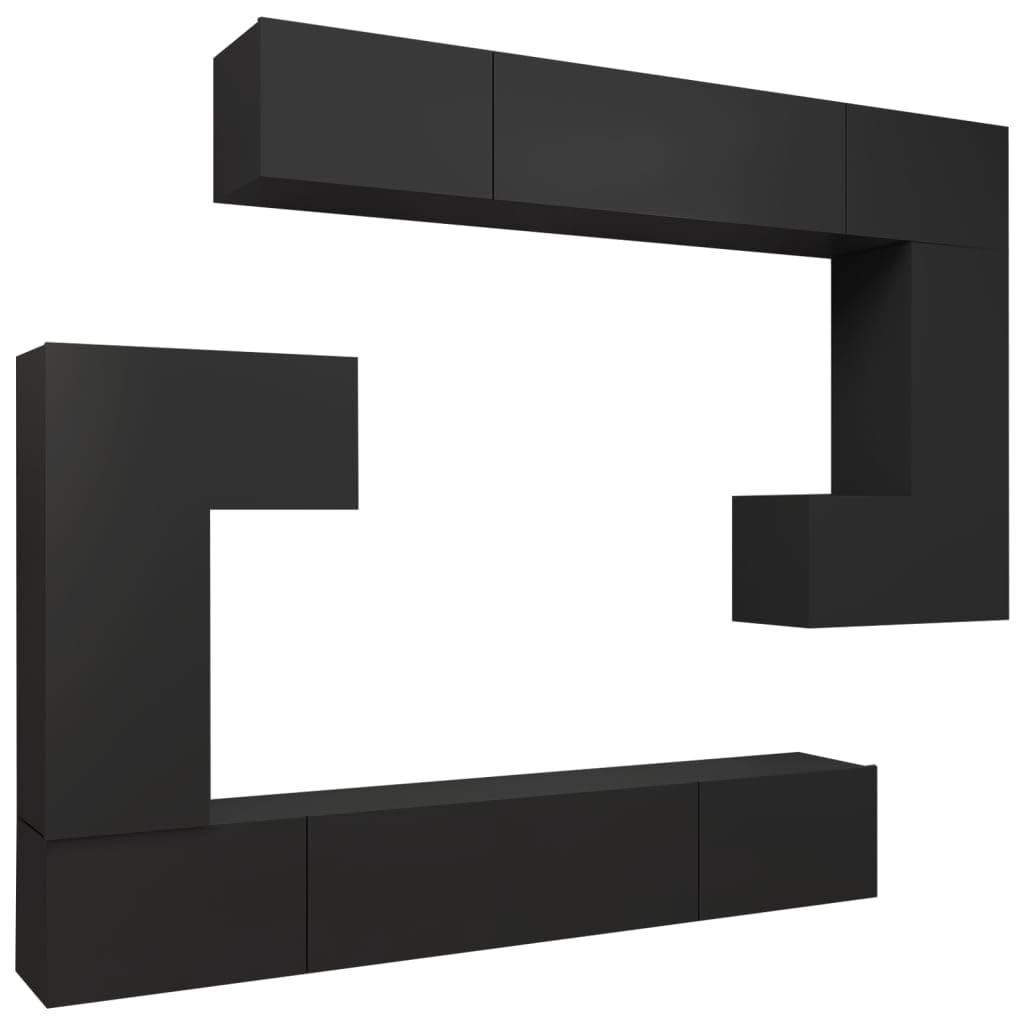 vidaXL TV Cabinet Set 8 Piece Home Living Room Bedroom Furniture HiFi Stereo Cabinet TV Stand Media Unit Entertainment Center Engineered Wood Black