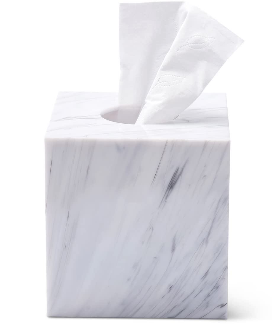 Tissue Box Cover Holder Square Marble Tissue Box Holder Bathroom Vanity Nightstand Bedroom Livingroom Decorative Decor Toilet Or