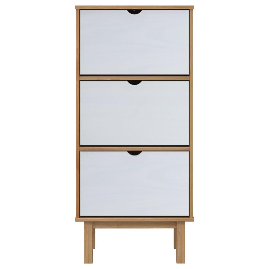 vidaXL OTTA Shoe Cabinet with 3 Drawers, Solid Pine Wood Construction, Brown&White, Scandinavian Design, Generous Space for Organizing Shoes
