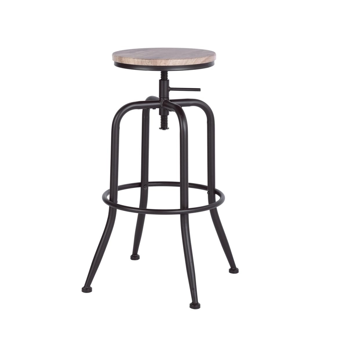 HomeRoots 483709 30 in. Natural & Black Steel Swivel Backless Bar Chairs with Footrest Set of 2