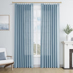 Joywell Linen Blend Pinch Pleated Curtains 90 Inch Long,Back Tab Clip Rings Semi Sheer Light Filtering Window Drapes Soft Lightweight With Hooks For Bedroom Living Room,W50 X L90,Blue,2 Panels Set
