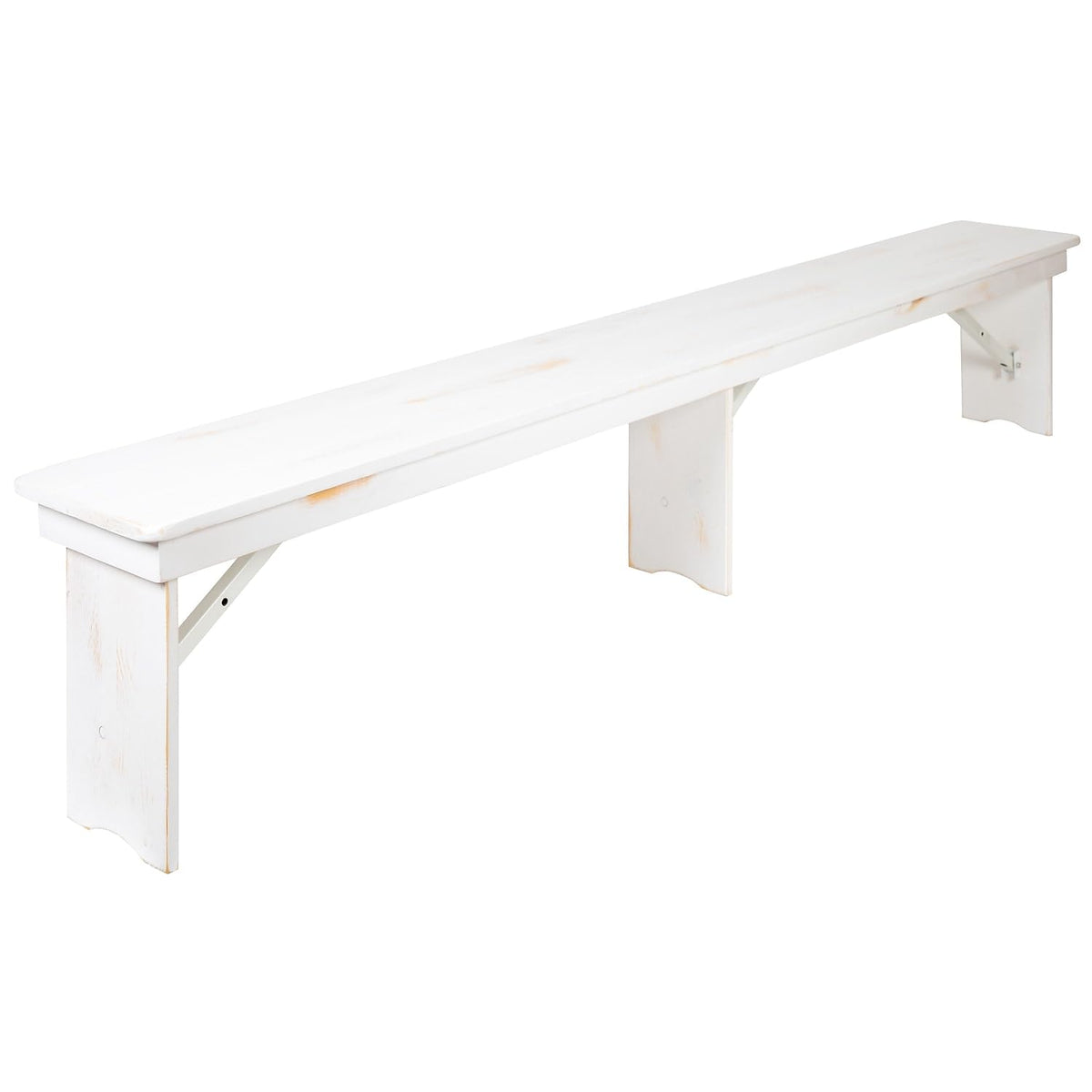 Flash Furniture Hercules Commercial Grade Farmhouse 3 Leg Bench - Solid Pine Foldable Bench with Seating for 4 - 8'x12&quot; - Antique Rustic White