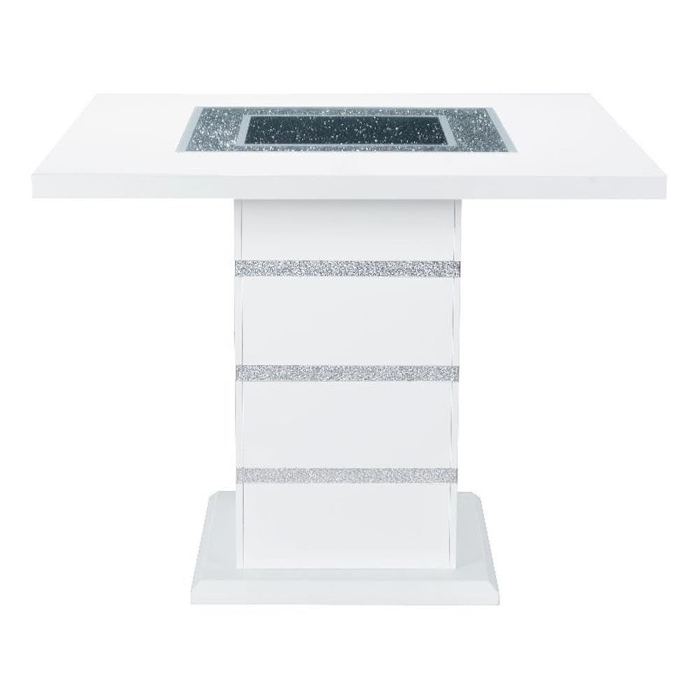 Global Furniture Usa Monaco Wood White And Silver Bar Table With Clear Glass